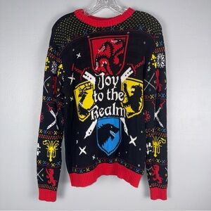 Game of Thrones Sweater Medium Red Black Christmas Holiday Joy to the Realm‎